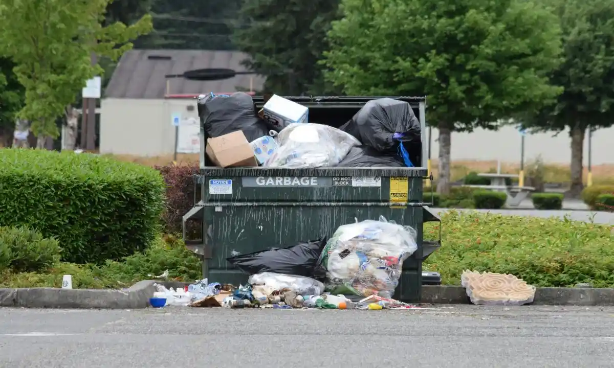 A large amount of waste is inside a huge skip bin, with some rubbish spilling outside, indicating the need for a larger skip bin in Wollongong.